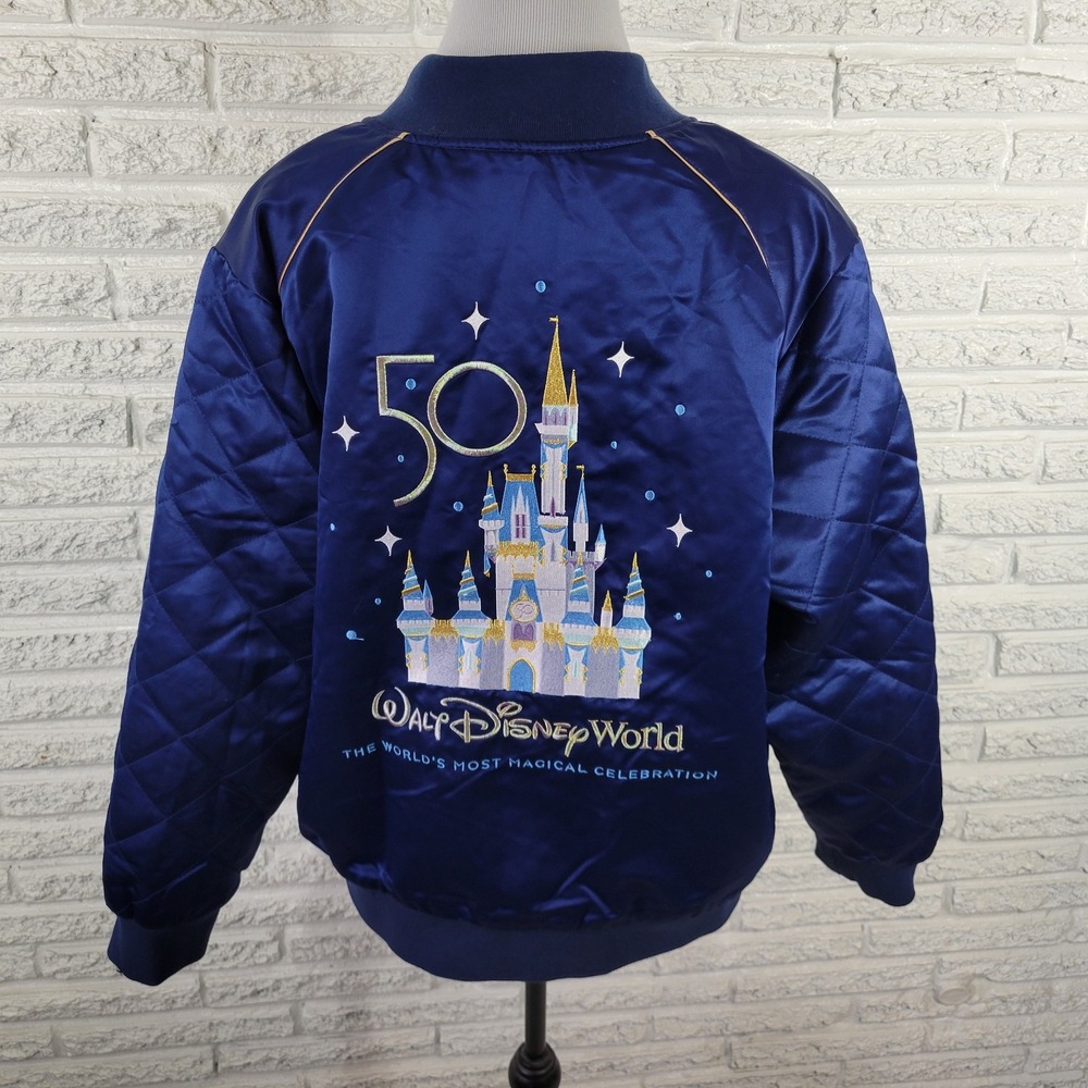 Walt Disney World 50th Anniversary Womens Jacket 1X Blue Embroidered Zip Up Logo